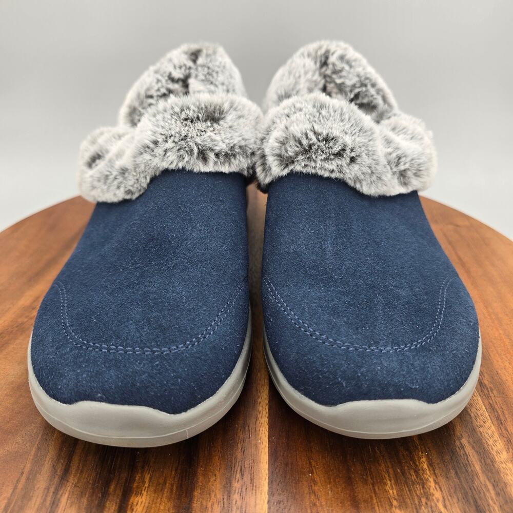 Skechers Go Walk Lounge Shoes Womens 10 Wide Navy Faux Fur Lined Comfort Shoes - Picture 2 of 8